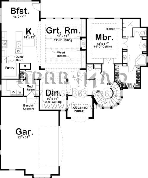 Проект двухэтажного дома с гаражом на две машины в стиле Ранчо S5-330 (963-00250)