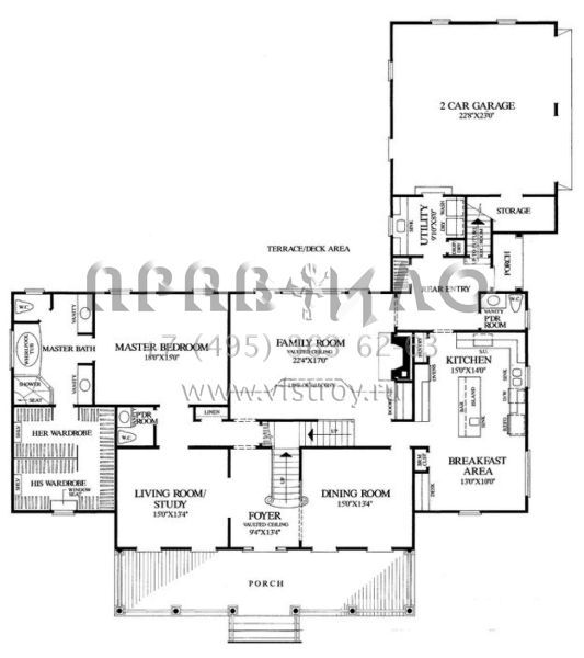 Проект двухэтажного дома с гаражом на две машины в стиле Ранчо S5-336 (7922-00199)
