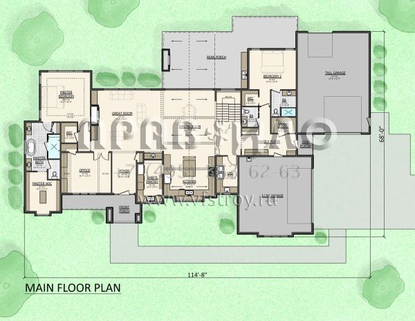 Проект одноэтажного дома с гаражом на три и более машин в современном стиле S5-309 (1958-00032)
