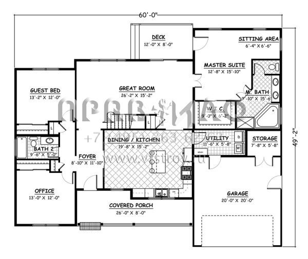 Проект двухэтажного дома с гаражом на две машины в стиле Ранчо S5-277 (526-00024)