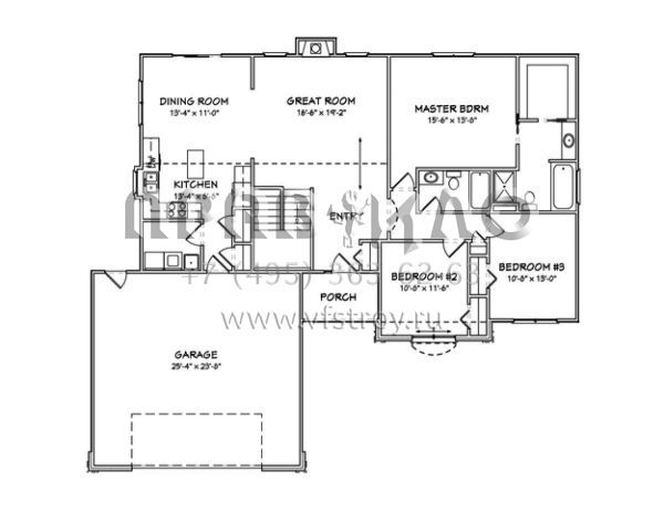 Проект одноэтажного дома с гаражом на две машины в стиле Ранчо S5-152 (849-00080)