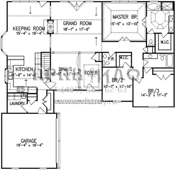 Проект одноэтажного дома с гаражом на две машины в стиле Ранчо S5-205 (699-00101)