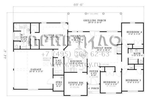 Проект одноэтажного дома с гаражом на две машины в стиле Ранчо S5-178 (110-00536)