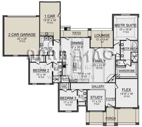 Проект одноэтажного дома с гаражом на три и более машин в английском стиле S5-262 (5445-00352)