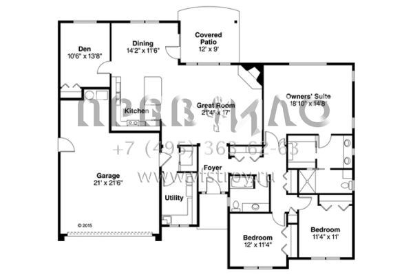 Проект одноэтажного дома с гаражом на две машины в стиле Ранчо S5-194 (035-00729)
