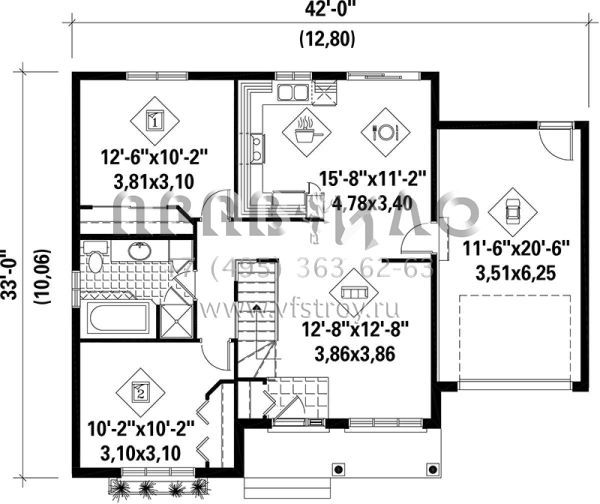 Проект одноэтажного дома с гаражом на одну машину в современном стиле S5-85 (6146-00107)