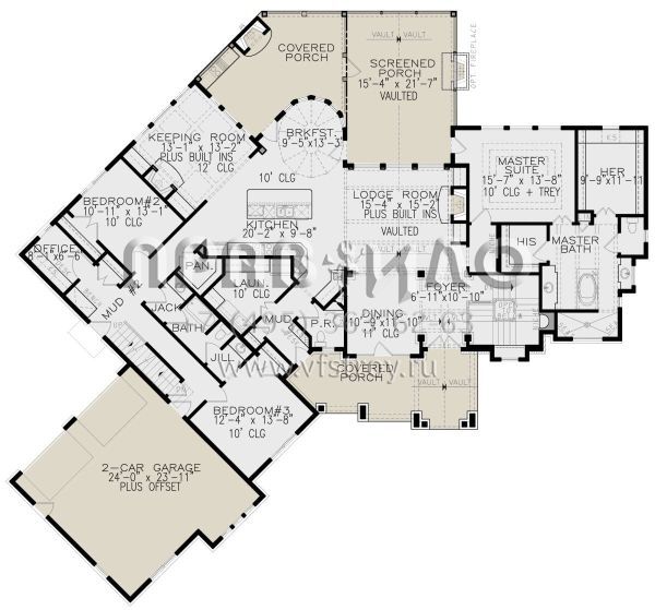 Проект одноэтажного дома с гаражом на две машины в стиле Ранчо S5-279 (699-00232)