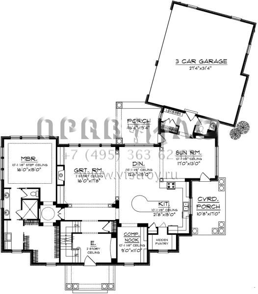 Проект двухэтажного дома с гаражом на три и более машин в стиле Особняк S5-336 (1020-00217)