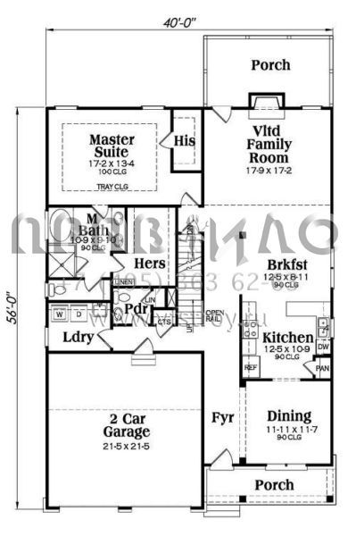 Проект двухэтажного дома с гаражом на две машины в стиле Ранчо S5-280 (009-00250)