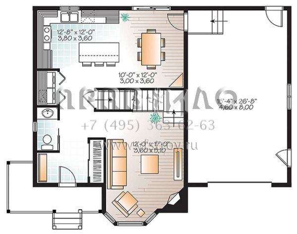 Проект двухэтажного дома с гаражом на одну машину в стиле Ранчо S5-137 (034-01109)