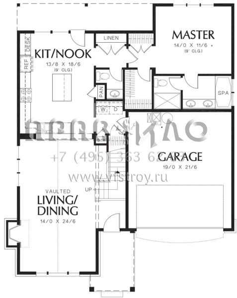 Проект двухэтажного дома с гаражом на две машины в стиле Ранчо S5-164 (2559-00198)