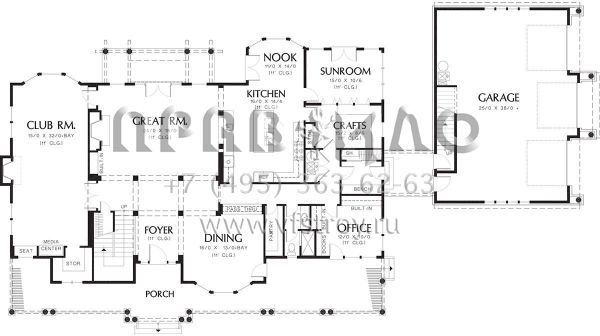 Проект двухэтажного дома с гаражом на три и более машин в стиле Ранчо S5-481 (2559-00576)