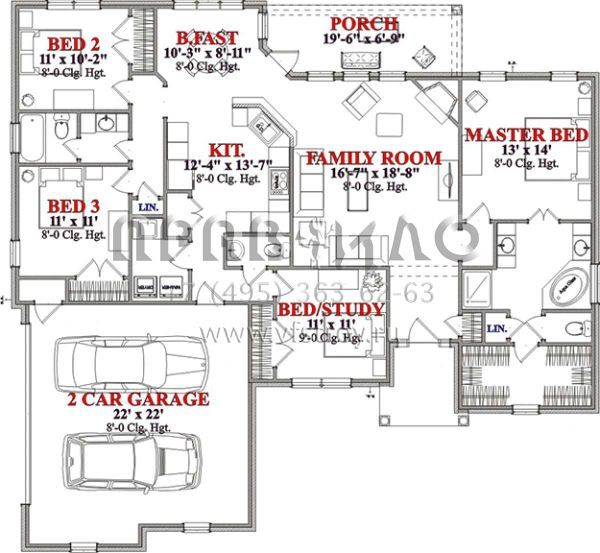 Проект одноэтажного дома с гаражом на две машины в стиле Ранчо S5-171 (1070-00081)