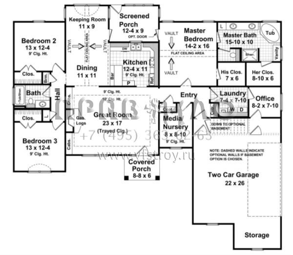 Проект одноэтажного дома с гаражом на две машины в стиле Ранчо S5-186 (348-00096)