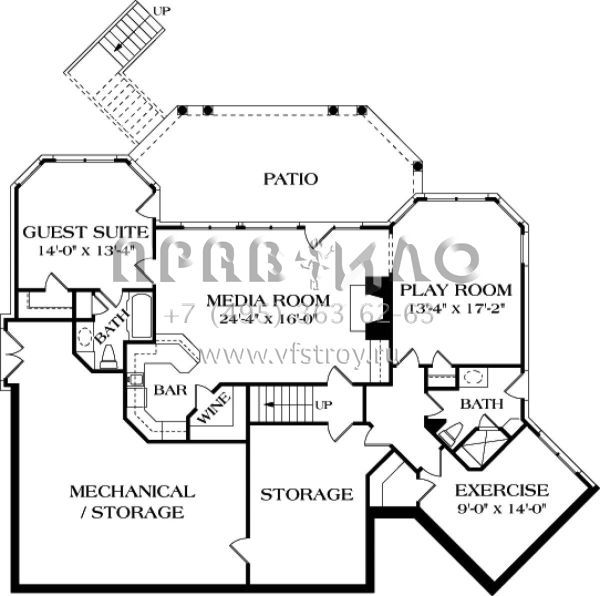 Проект двухэтажного дома с гаражом на три и более машин в стиле Ранчо S5-517 (3323-00401)