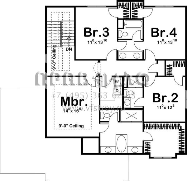 Проект двухэтажного дома с гаражом на три и более машин в стиле Ранчо S5-224 (963-00258)