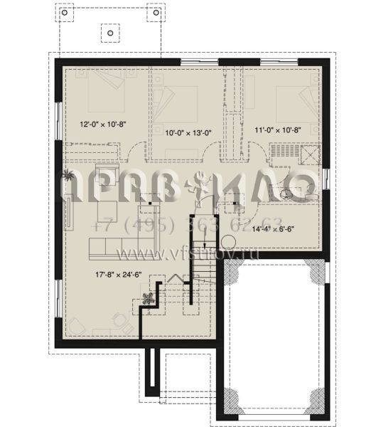 Проект одноэтажного дома с гаражом на одну машину в современном стиле S5-124 (034-01174)