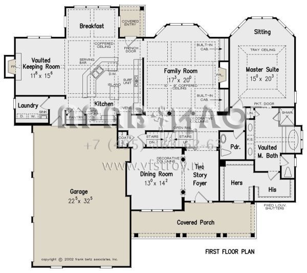 Проект двухэтажного дома с гаражом на три и более машин в стиле Ранчо S5-333 (8594-00180)