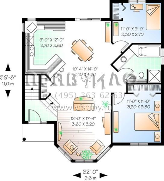 Проект одноэтажного дома без гаража в стиле Ранчо S5-91 (034-00336)