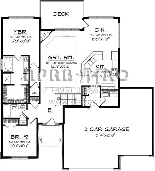 Проект одноэтажного дома с гаражом на три и более машин в стиле Ранчо S5-146 (1020-00256)