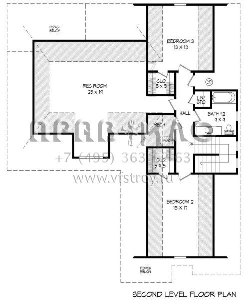 Проект двухэтажного дома с гаражом на две машины в стиле Ранчо S5-241 (940-00089)