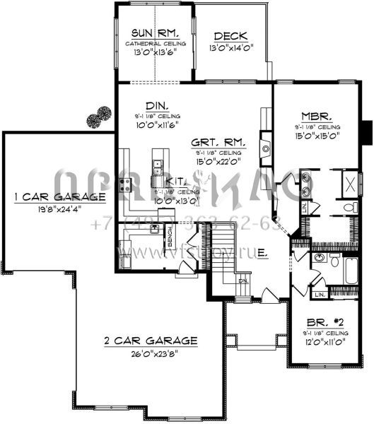 Проект одноэтажного дома с гаражом на три и более машин в американском стиле S5-183 (1020-00304)