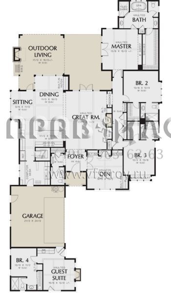 Проект одноэтажного дома с гаражом на две машины в английском стиле S5-309 (2559-00144)