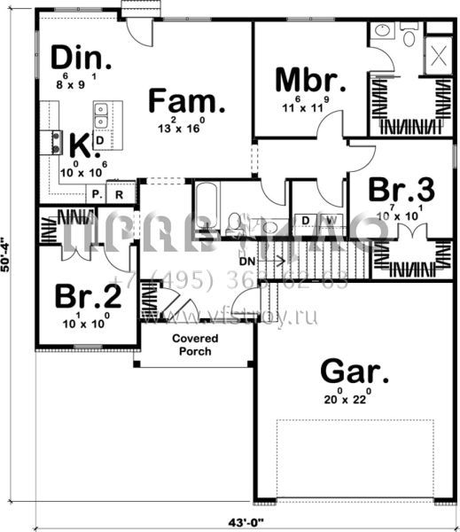 Проект одноэтажного дома с гаражом на две машины в стиле Ранчо S5-120 (963-00273)