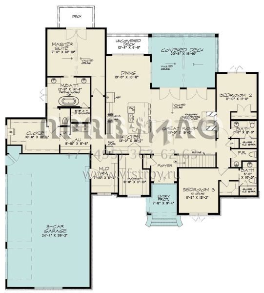Проект одноэтажного дома с гаражом на три и более машин в английском стиле S5-234 (8318-00343)