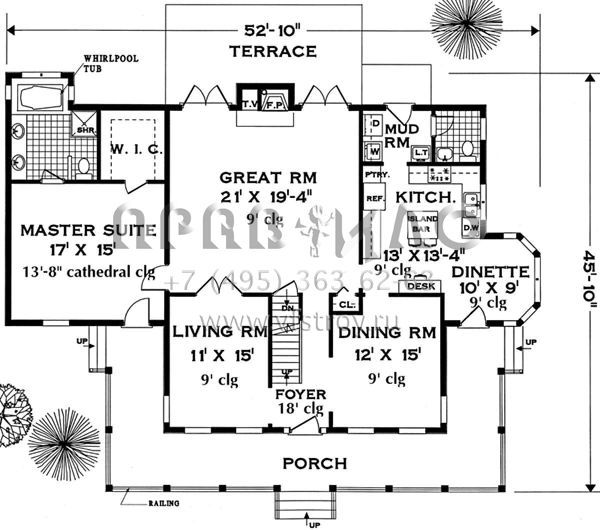 Проект двухэтажного дома с гаражом на три и более машин в стиле Ранчо S5-247 (033-00057)