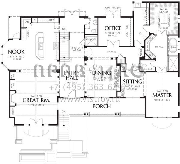 Проект двухэтажного дома с гаражом на три и более машин в американском стиле S5-442 (2559-00596)