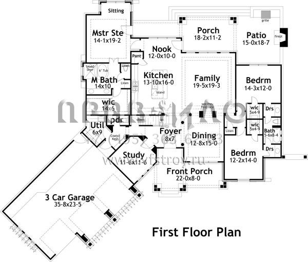 Проект одноэтажного дома с гаражом на три и более машин в американском стиле S5-232 (9401-00021)