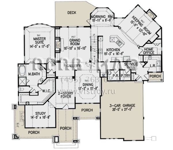 Проект двухэтажного дома с гаражом на три и более машин в стиле Ранчо S5-327 (699-00175)