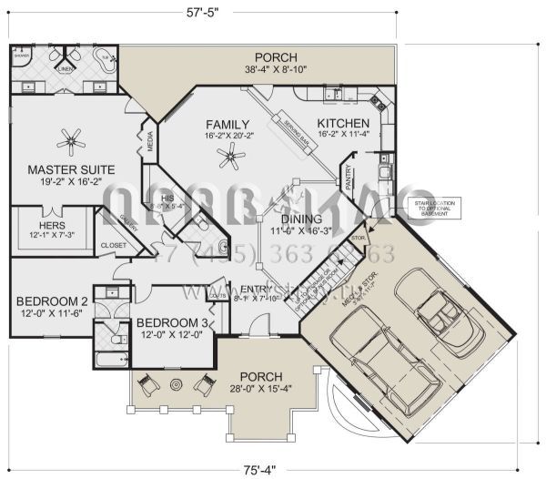 Проект одноэтажного дома с гаражом на две машины в американском стиле S5-195 (036-00267)