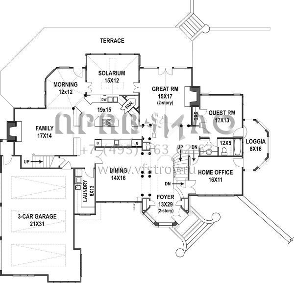 Проект двухэтажного дома с гаражом на три и более машин в английском стиле S5-427 (4195-00017)