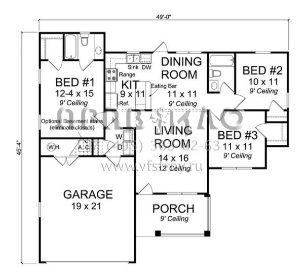 Проект одноэтажного дома с гаражом на две машины в стиле Ранчо S5-106 (4848-00031)