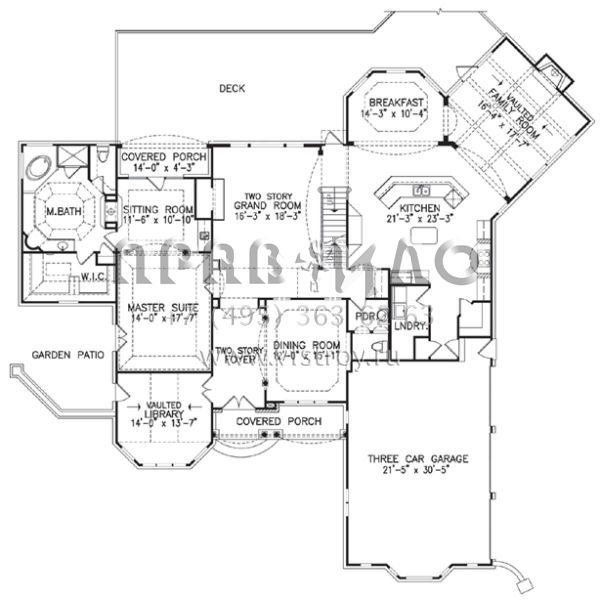 Проект двухэтажного дома с гаражом на три и более машин в стиле Ранчо S5-387 (699-00026)