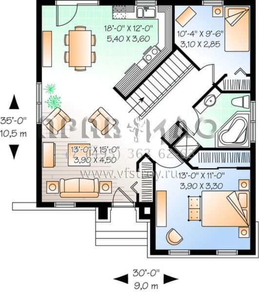 Проект одноэтажного дома без гаража в английском стиле S5-88 (034-00292)