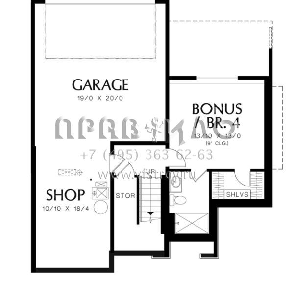 Проект трехэтажного дома с гаражом на три и более машин в стиле Ранчо S5-196 (2559-00044)
