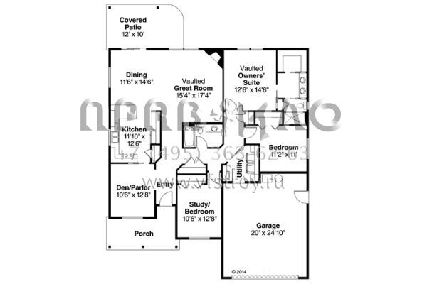 Проект одноэтажного дома с гаражом на две машины в стиле Ранчо S5-168 (035-00667)