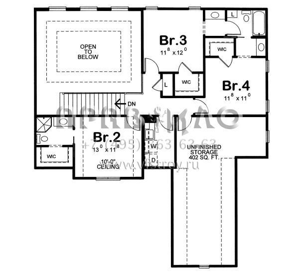 Проект двухэтажного дома с гаражом на три и более машин в стиле Ранчо S5-232 (402-01533)