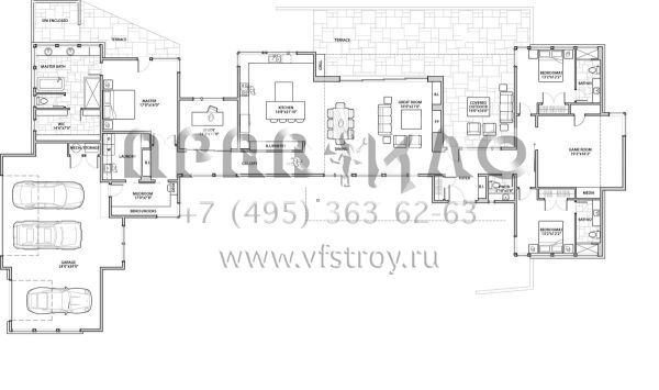 Проект одноэтажного дома с гаражом на три и более машин в современном стиле S5-333 (5829-00023)