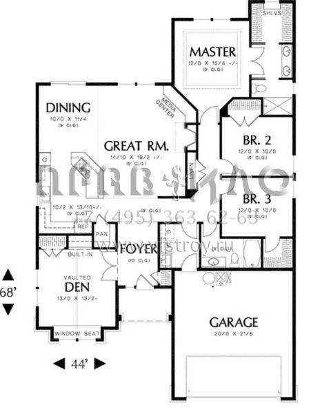 Проект одноэтажного дома с гаражом на две машины в американском стиле S5-172 (2559-00046)