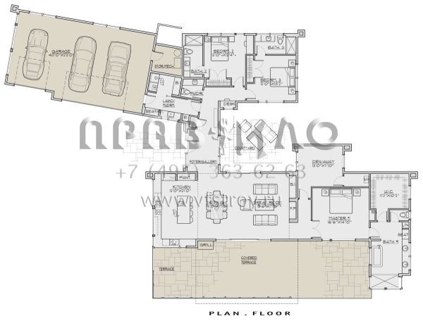 Проект одноэтажного дома с гаражом на три и более машин в современном стиле S5-262 (5829-00030)