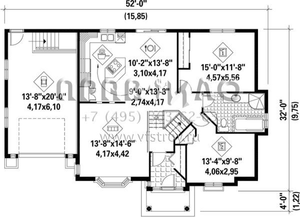 Проект одноэтажного дома с гаражом на одну машину в современном стиле S5-104 (6146-00106)