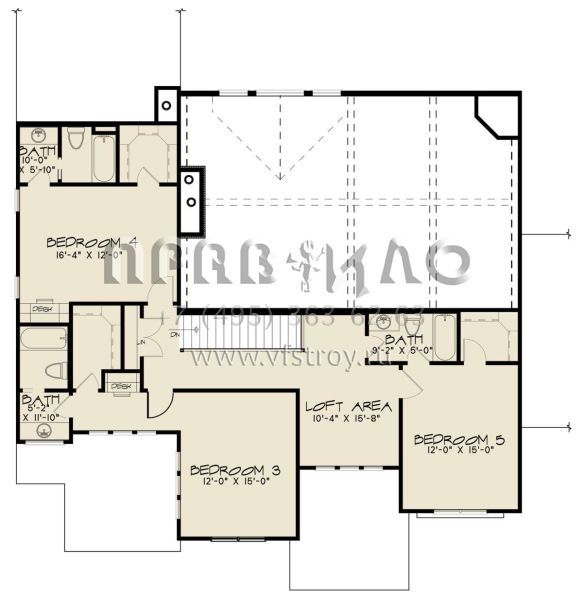Проект двухэтажного дома с гаражом на три и более машин в американском стиле S5-385 (8318-00129)