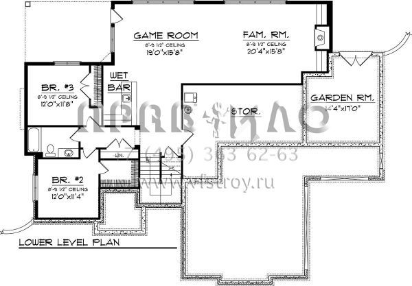 Проект одноэтажного дома с гаражом на три и более машин в английском стиле S5-302 (1020-00250)