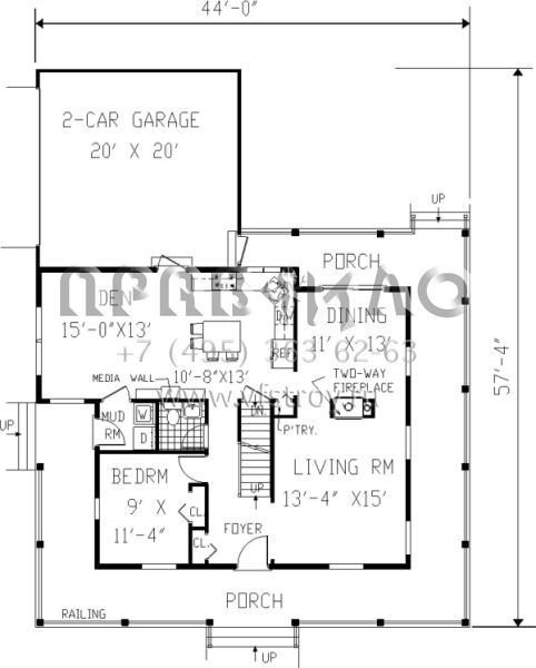 Проект двухэтажного дома с гаражом на две машины в стиле Ранчо S5-173 (033-00062)