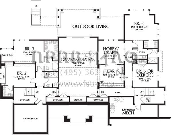 Проект одноэтажного дома с гаражом на три и более машин в американском стиле S5-579 (2559-00789)