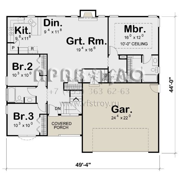 Проект одноэтажного дома без гаража в стиле Ранчо S5-131 (402-01706)